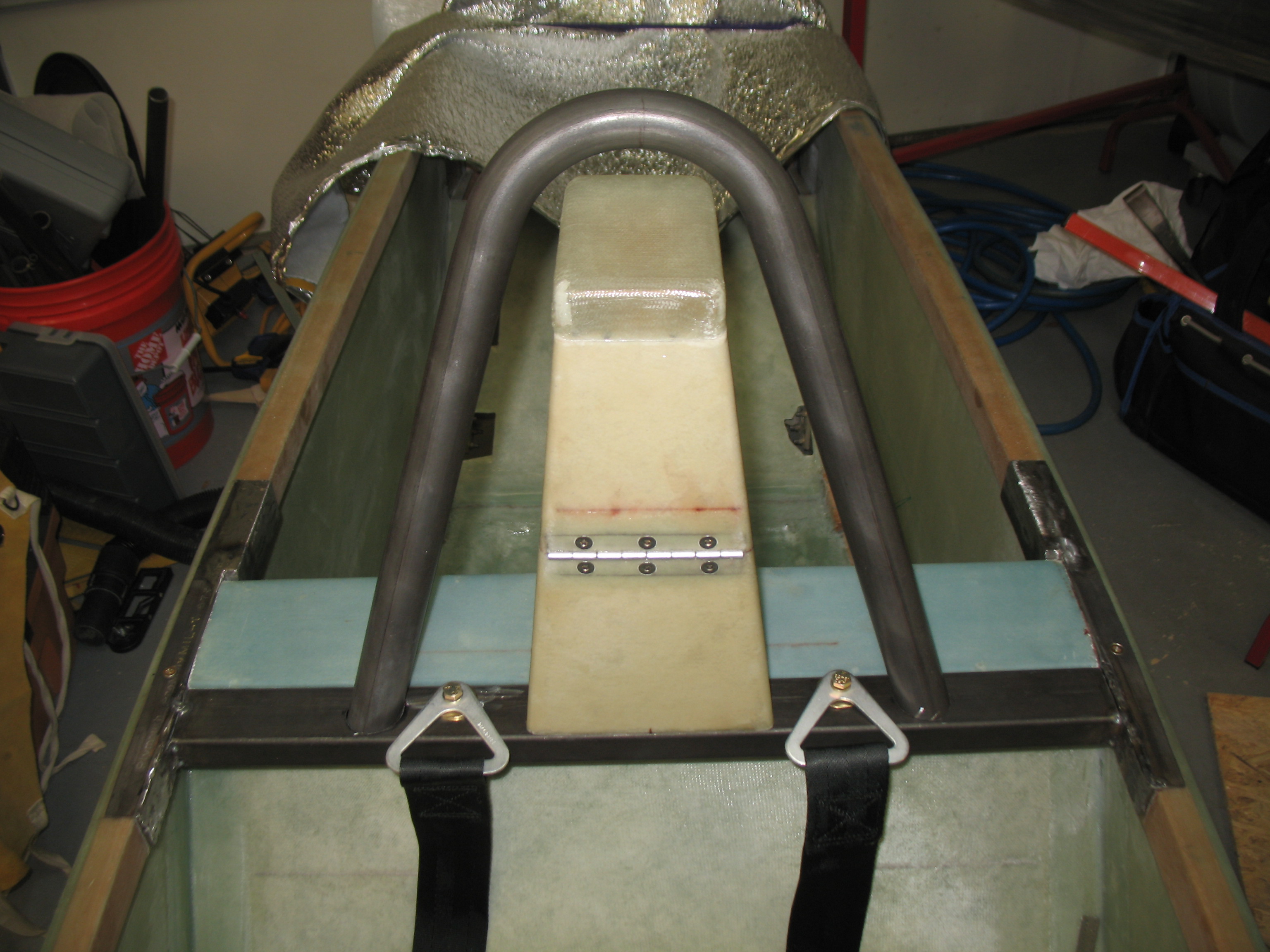 Mocked up roll bar & seat belts A Long EZ Push