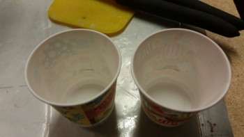 Part A & B cups marked for foam