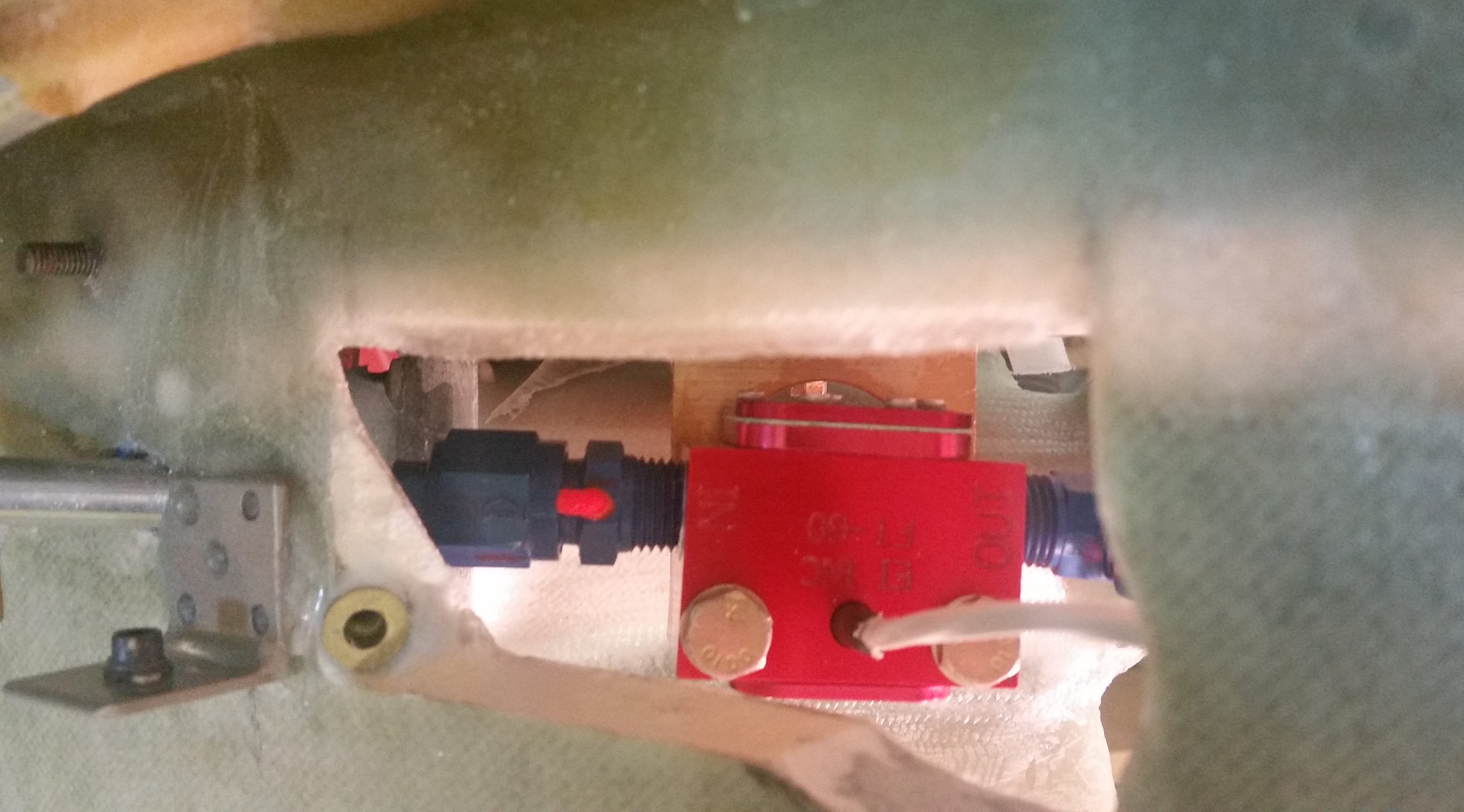 Final mounting of FT60 Fuel Flow Transducer A Long EZ Push