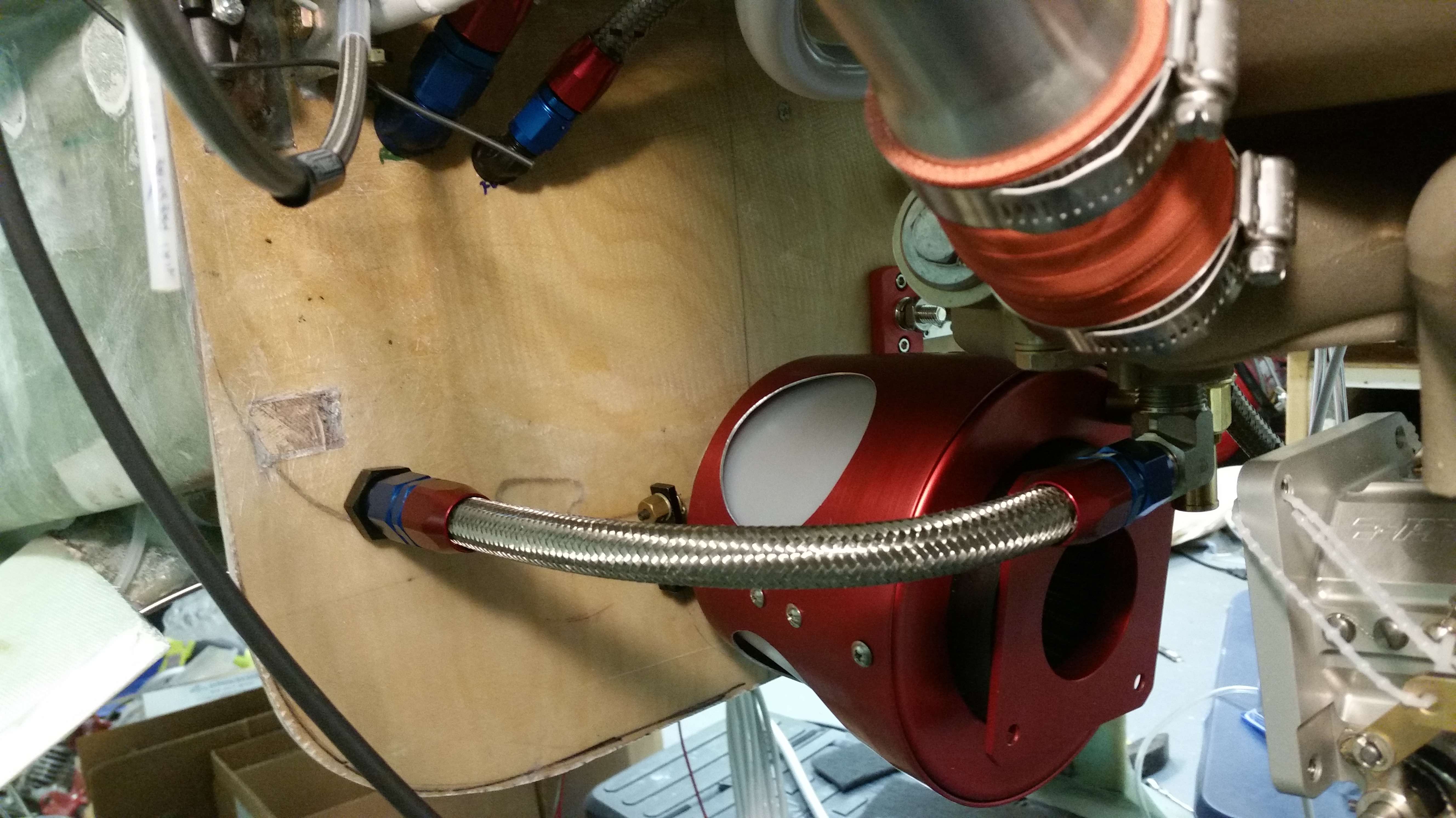 Oil sump to oil heat pump hose (via firewall) connected A Long EZ Push